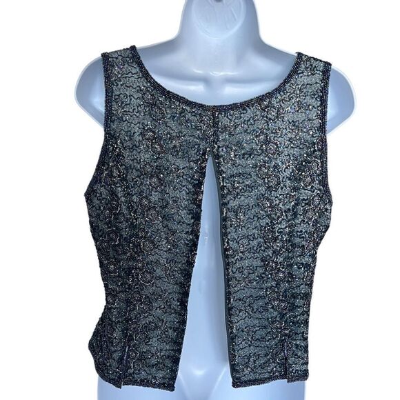 ADRIANNA PAPELL Vintage Beaded Silk Top Size 10 - Picture 6 of 8